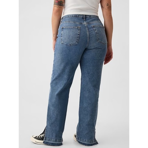 NWT Gap Mid Rise 90s Loose Jeans Split Hem Distressed Blue Denim Plus Size 33 16 - Picture 12 of 16